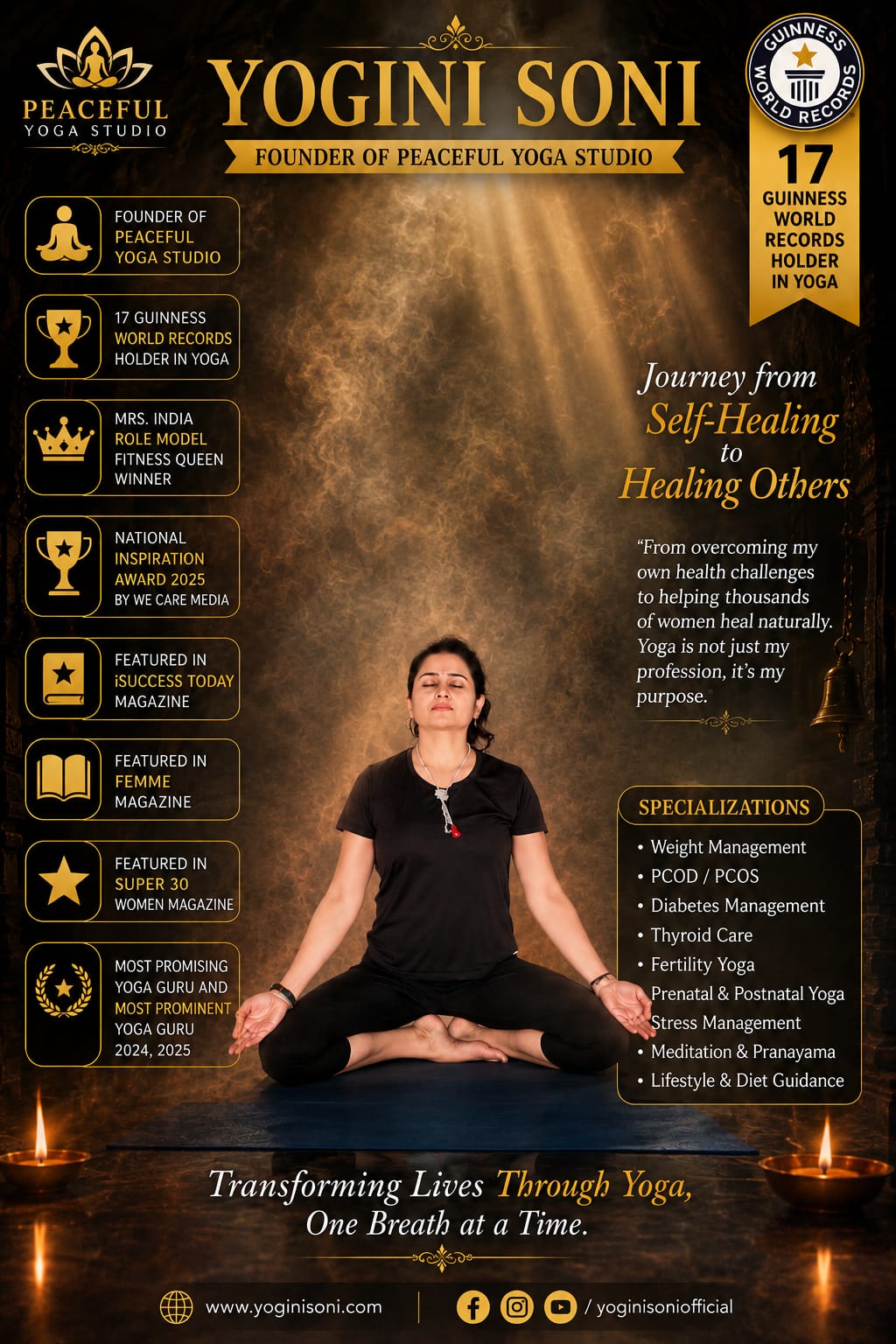 Yogini Soni, founder of Peaceful Yoga Studio and holder of 17 Guinness World Records in yoga.